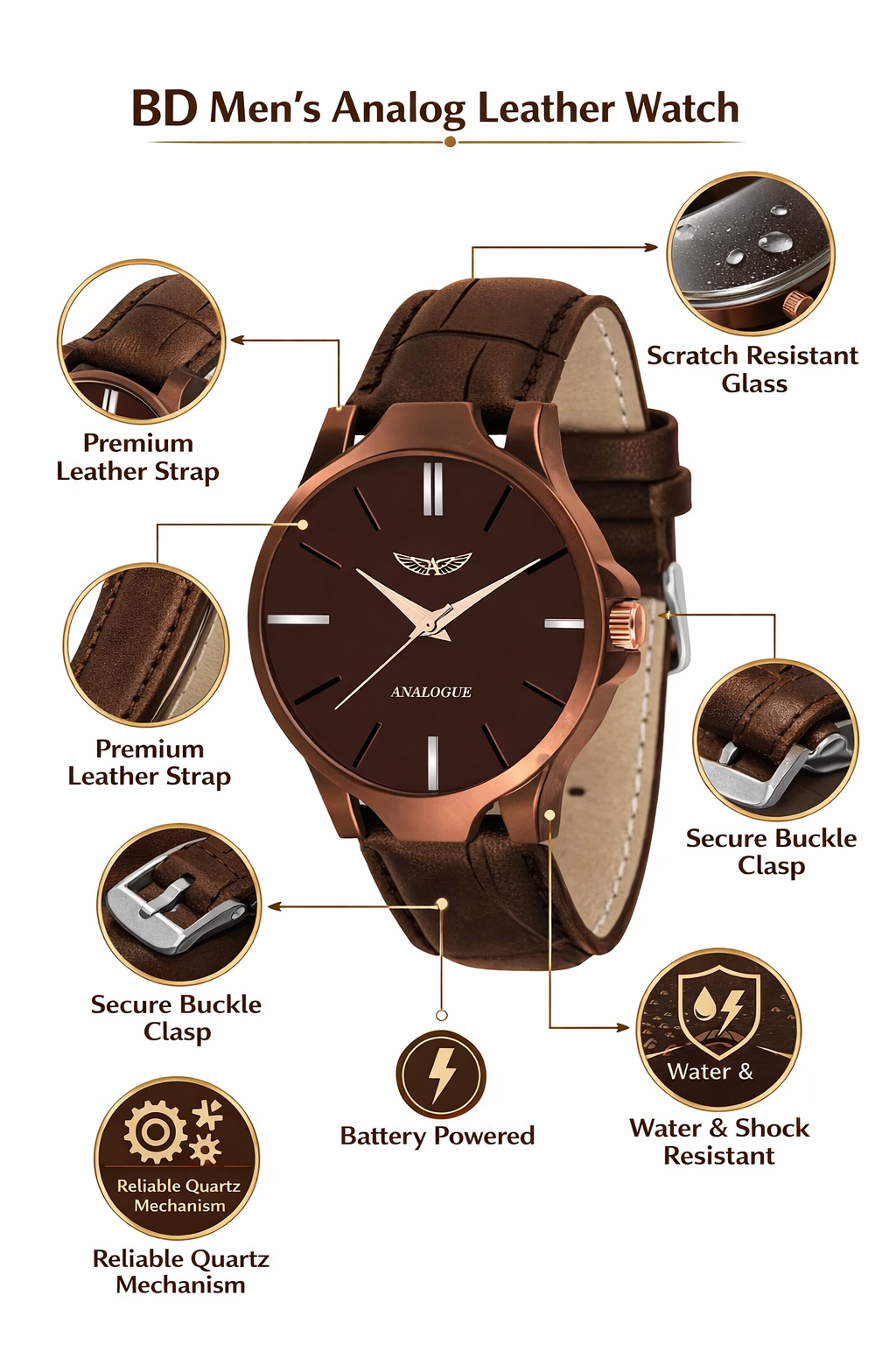 BD Men's Analog Leather Watch